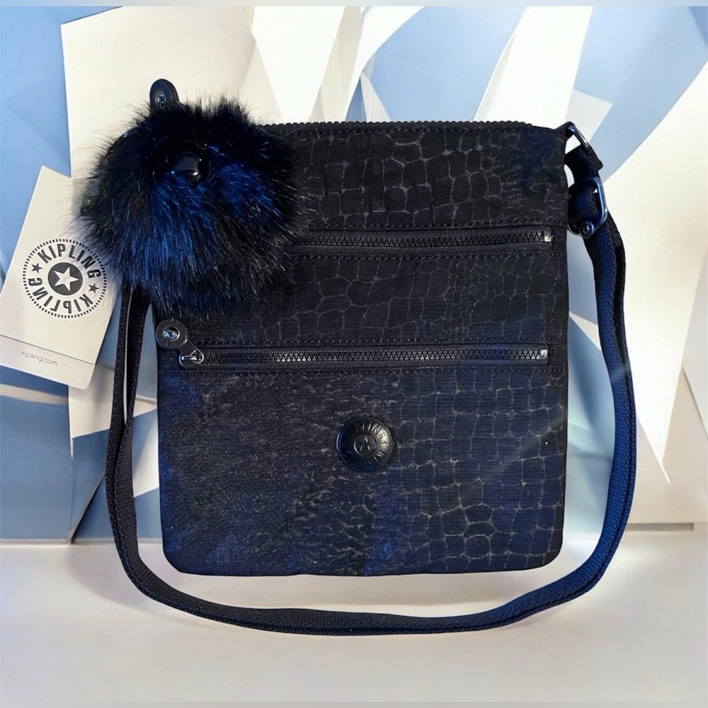 Kipling Keiko Crossbody Bag Black Croc Adjustable Purse Travel NWT Sz 9” x 8.5”